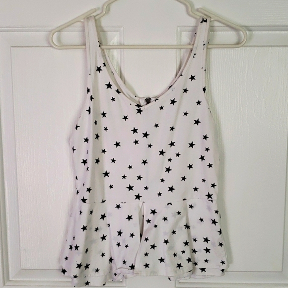 Express white and black star peplum tank,  Size medium - Picture 1 of 3